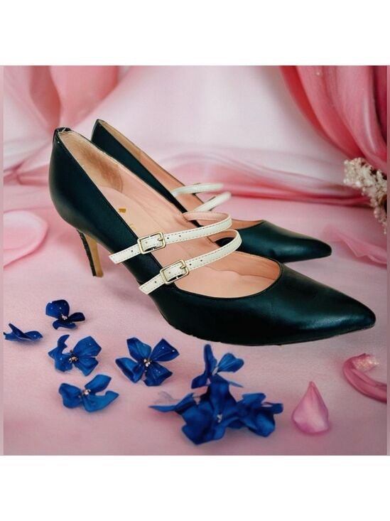 kate spade Shoes - 🎉HP🥳 Kate Spade Elpetha Heels in Black w/ Black Sparkle Heel & Cream Dbl Strap